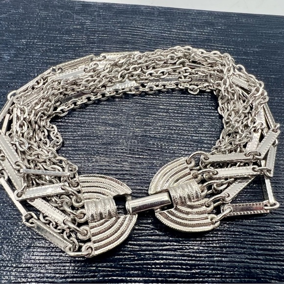 Vintage SARAH COVENTRY silver tone multi strand chain bracelet 7” - Picture 3 of 8